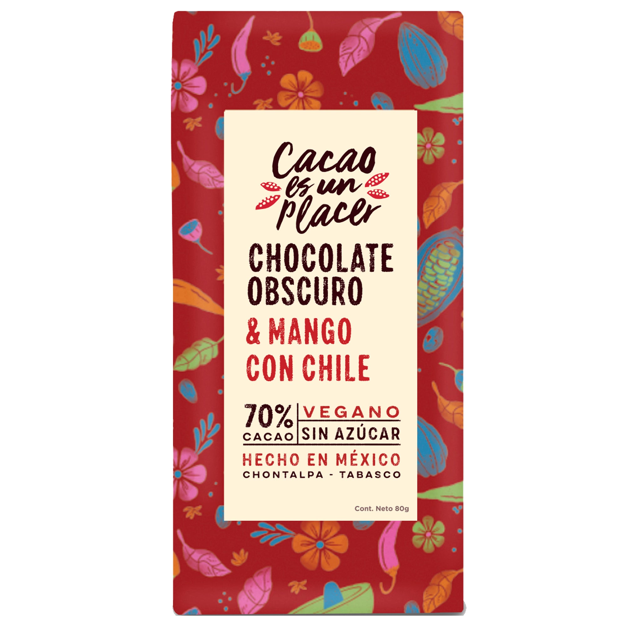 CHOCOLATE OBSCURO CON MANGO Y CHILE 80GR