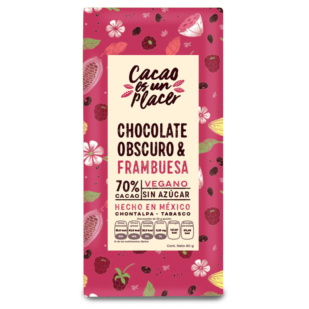 CHOCOLATE OBSCURO & FRAMBUESA 70% CACAO 80gr