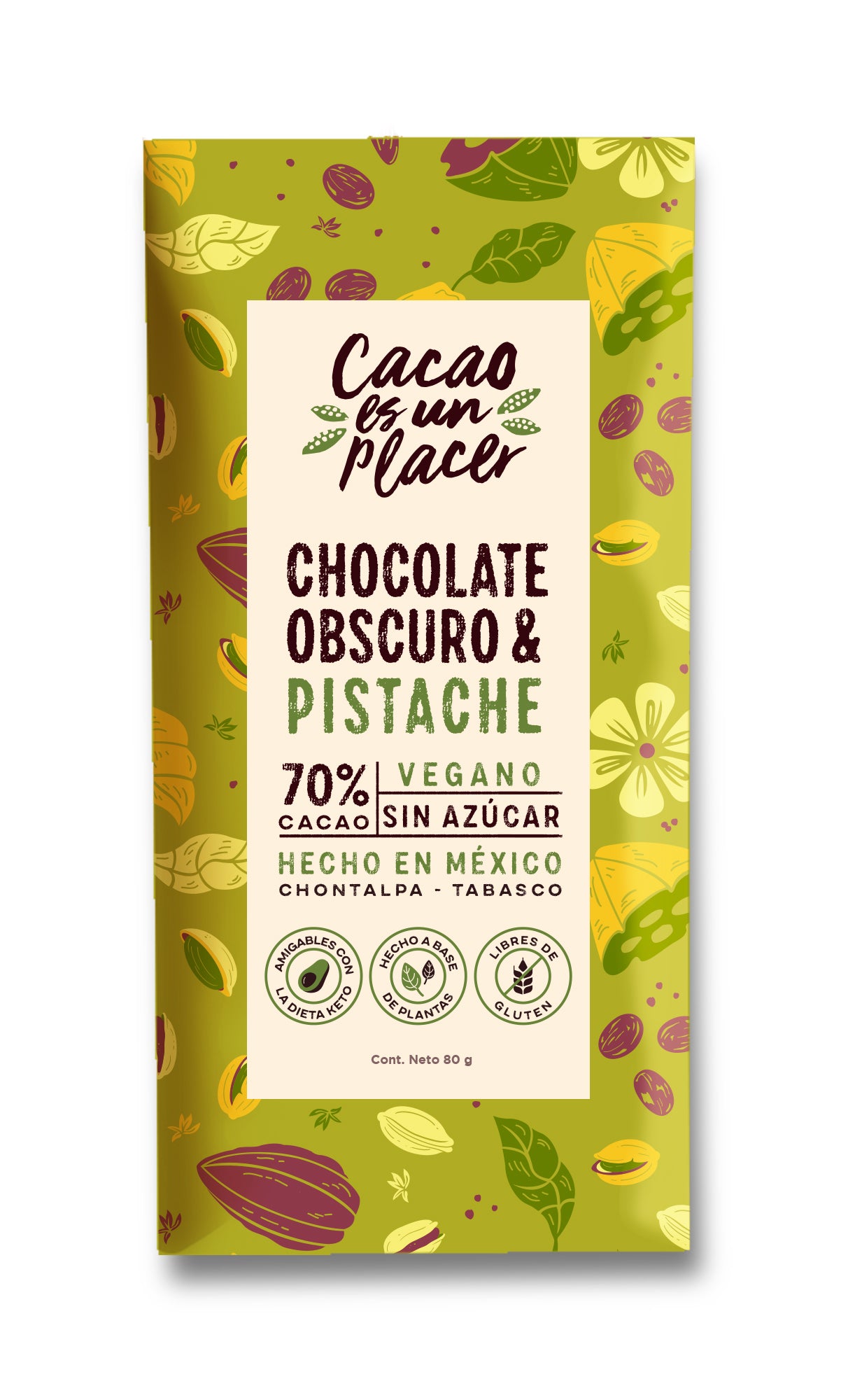 CHOCOLATE OBSCURO & PISTACHE 70% CACAO 80gr