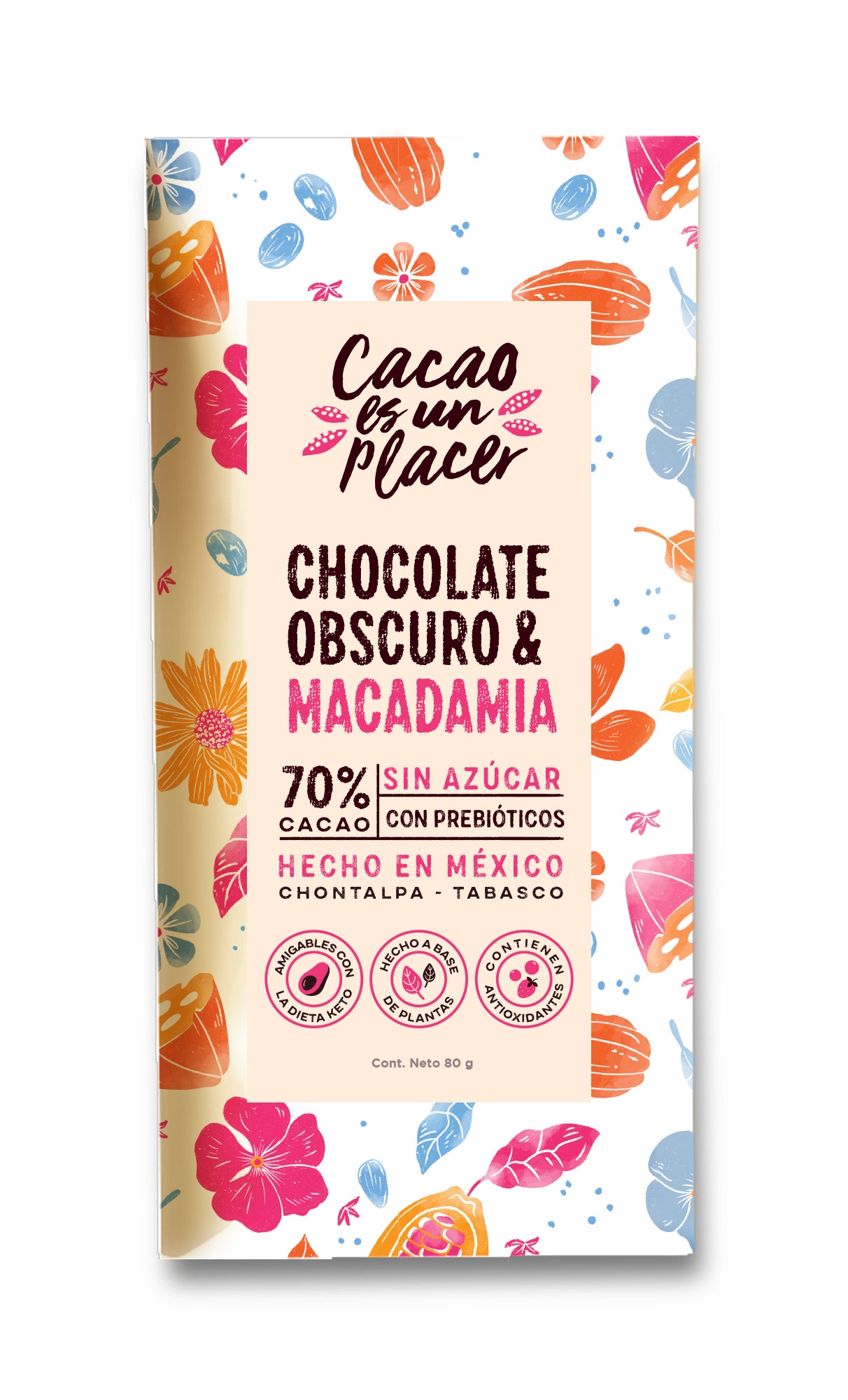 CHOCOLATE OBSCURO & MACADAMIA 70% CACAO 80gr