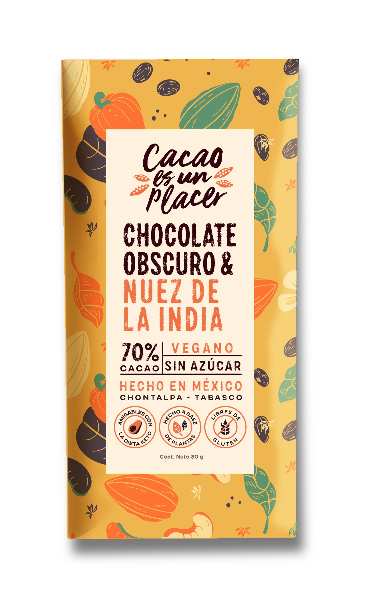 CHOCOLATE OBSCURO & NUEZ DE LA INDIA 70% CACAO 80gr
