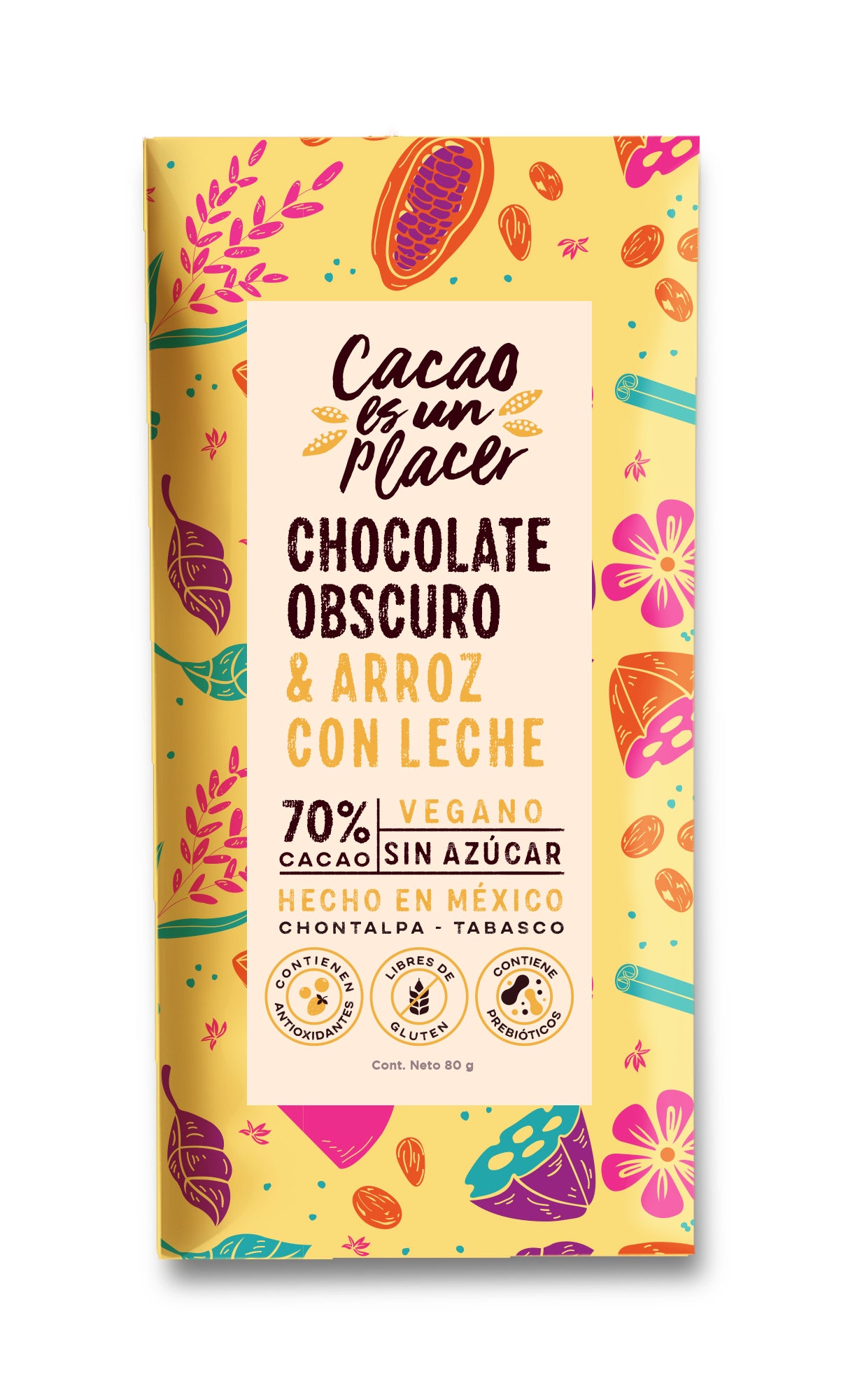 CHOCOLATE OBSCURO & ARROZ CON LECHE 70% CACAO 80gr